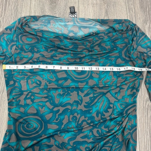 Clara Sun Woo Teal Abstract Print Cowl Neck Ruched Dress Size Large - Picture 5 of 7